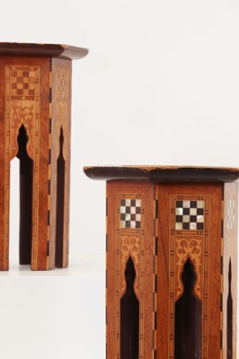 Lot 153 - A near pair of inlaid walnut and fruitwood wine tables