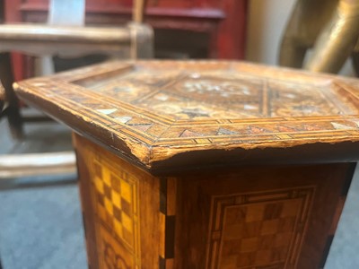 Lot 153 - A near pair of inlaid walnut and fruitwood wine tables