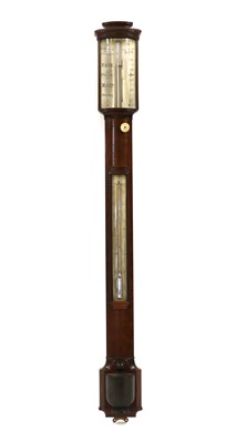 Lot 349 - A mahogany bow front stick barometer
