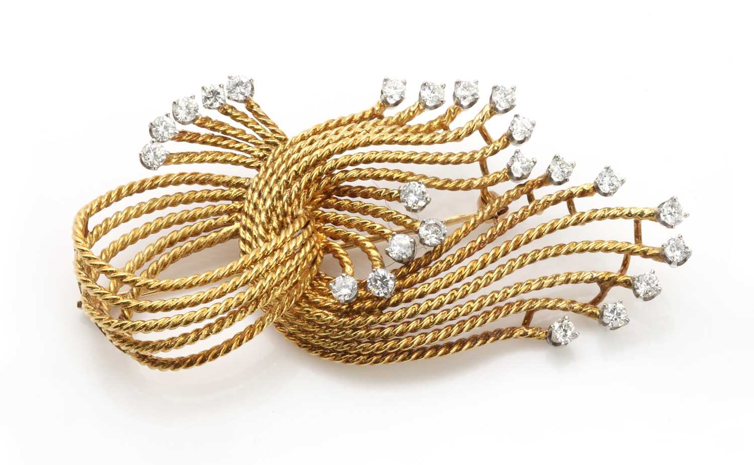 Lot 177 - A French diamond set twisted wire knot brooch, c.1950