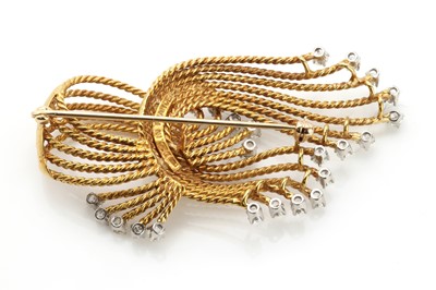 Lot 177 - A French diamond set twisted wire knot brooch, c.1950