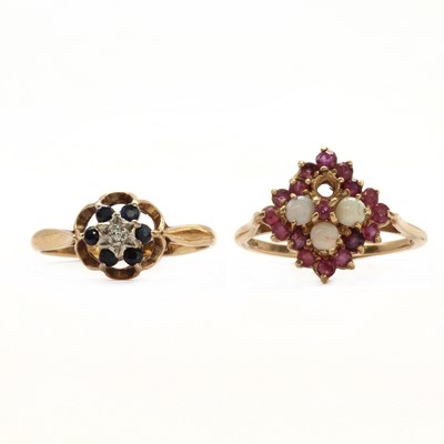 Lot 185 - A 9ct gold ruby and opal square cluster ring