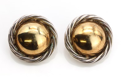 Lot 217 - A pair of sterling silver and 18ct gold earrings, by Tinsley and Co.