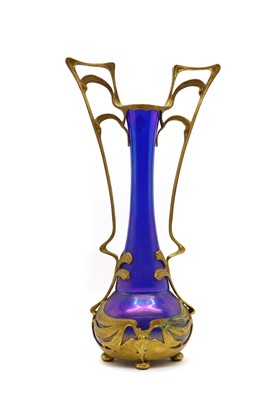 Lot 226 - A Bohemian gilt metal mounted iridescent glass vase