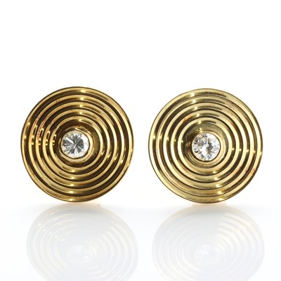 Lot 209 - A pair of 18ct gold diamond set disc style earrings, c.1980