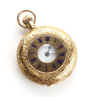 Lot 502 - An 18ct gold side wind half hunter fob watch, by J W Benson