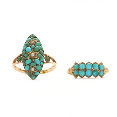 Lot 10 - A French gold turquoise and split pearl ring