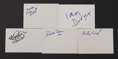 Lot 170 - Ian Dury and the Blockheads: five autographs on white card
