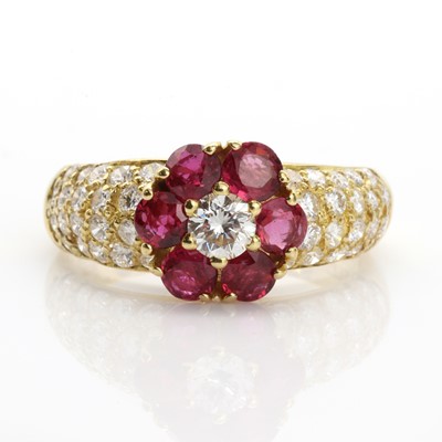 Lot 274 - An 18ct gold ruby and diamond cluster ring