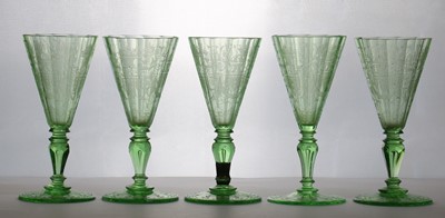 Lot 235 - A set of five Lobmeyr uranium green drinking glasses