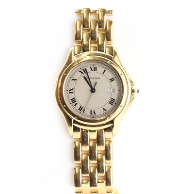 Lot 287 - A gentlemen's 18ct gold Cartier 'Cougar' quartz bracelet watch