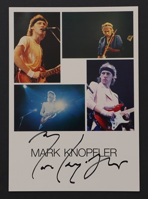 Lot 209 - Dire Straits: Mark Knopfler autograph on promo card,  / Elton John: signed photograph, / Elvis Costello: three signed promo cards, / Billy Joel: signed promo card