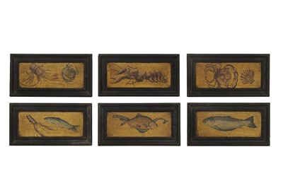 Lot 439 - A set of six decorative paintings of fish and crustaceans