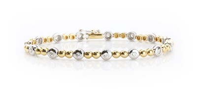 Lot 280 - An 18ct two colour gold diamond line bracelet