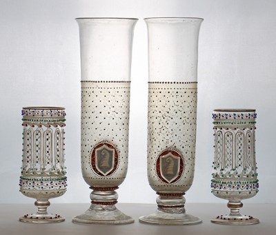 Lot 211 - A pair of footed glass vases