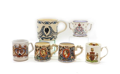 Lot 190 - A collection of commemorative royal pottery mugs