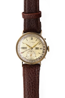 Lot 416 - A gold Movado mechanical strap watch