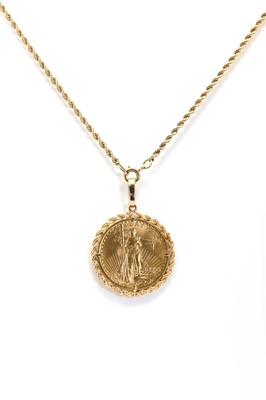 Lot 368 - A gold twenty dollar 'St Gaudens' pendant