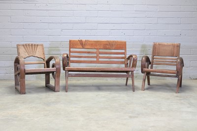 Lot 445 - A teak and rattan plantation bench