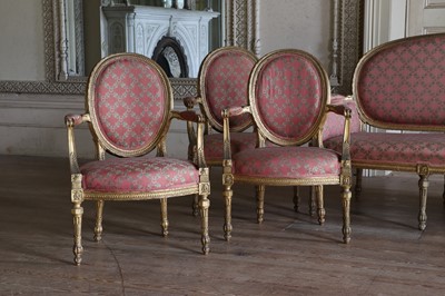 Lot 132 - ☘ A set of six giltwood open armchairs of Chippendale design