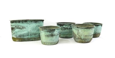 Lot 414 - A collection of five Victorian copper garden troughs