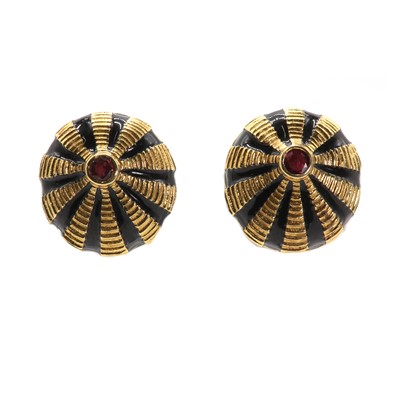 Lot 64 - A pair of 'Taj Mahal' enamel and ruby earrings, by  Jean Schlumberger for Tiffany & Co.