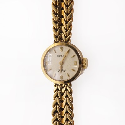 Lot 299 - An 18ct gold ladies' Rolex Orchid mechanical bracelet watch