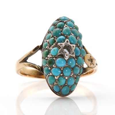 Lot 13 - A Victorian gold turquoise bombé cluster ring