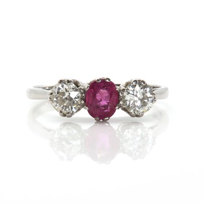 Lot 131 - A ruby and diamond three stone ring