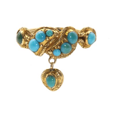 Lot 11 - A Victorian gold and turquoise serpent knot ring