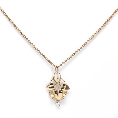 Lot 50 - An Art Nouveau gold and pearl pendant, by Murrle Bennett & Co.