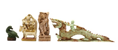 Lot 143 - A carved alabaster and gilt decorated diety group