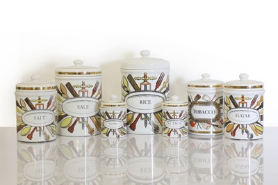 Lot 321 - A collection of six Italian Fornasetti porcelain spice jars