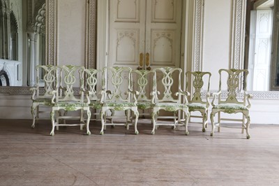 Lot 79 - A set of eight cream and green painted dining armchairs