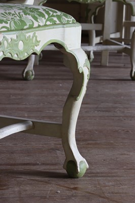 Lot 79 - A set of eight cream and green painted dining armchairs