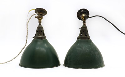 Lot 287 - A pair of green Holophane ceiling lights