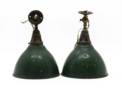 Lot 288 - A pair of green Holophane ceiling lights