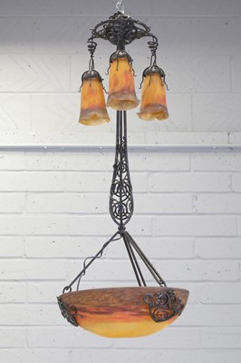 Lot 218 - An Art Deco wrought-iron and glass ceiling mount