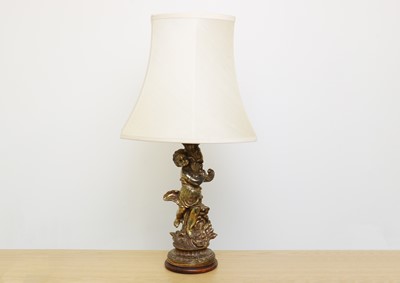 Lot 206 - A gilt metal cherub table lamp