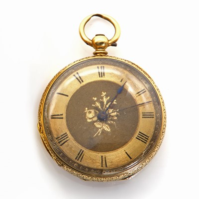 Lot 405 - A Continental gold open faced key wind pocket watch, by C. Loup