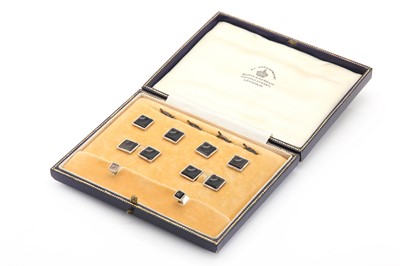 Lot 394 - A 9ct white gold onyx dress stud set, by Mappin & Webb