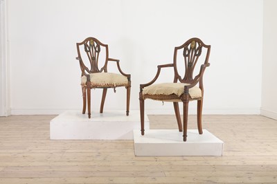 Lot 161 - A pair of painted satinwood elbow chairs in the Hepplewhite style