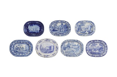 Lot 2 - Seven various blue and white glazed stoneware meat plates