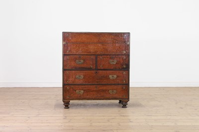 Lot 49 - A camphor wood and brass campaign secretaire chest