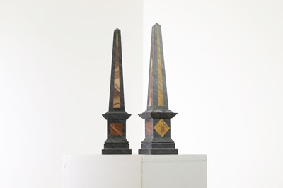 Lot 35 - A pair of simulated pietra dura obelisks
