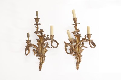 Lot 38 - A pair of Louis XV-style gilt-brass wall lights