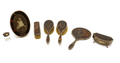 Lot 128 - A group of silver and tortoiseshell dressing table items