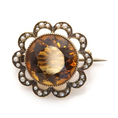 Lot 35 - A citrine and split pearl brooch, by Murrle Bennett & co., c.1900