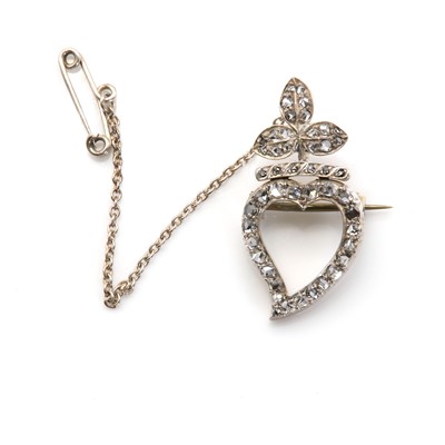 Lot 9 - An early Victorian diamond set witches heart brooch