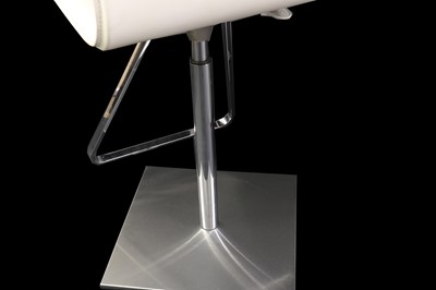 Lot 423 - A set of four Italian white leather bar stools